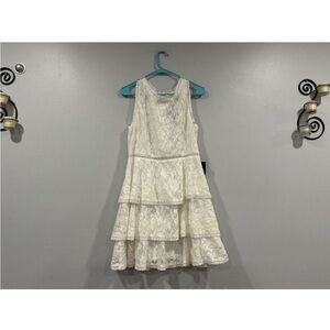 Lulus Properly Chic White Sleeveless Lace Tiered Mini Dress Large L